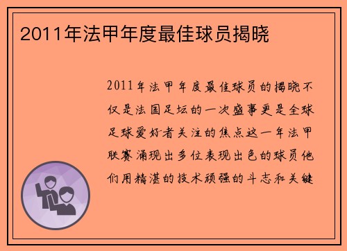 2011年法甲年度最佳球员揭晓